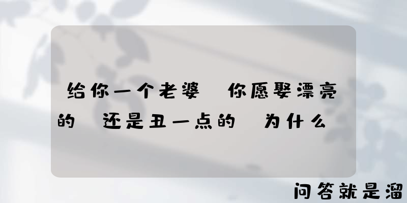 给你一个老婆，你愿娶漂亮的，还是丑一点的？为什么？